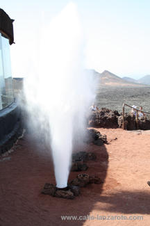 Steam shooting out of the ground at Timanfaya National Park